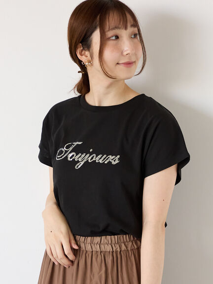 セール】 【接触冷感】スパンコールロゴフレンチスリーブTシャツ（オフ