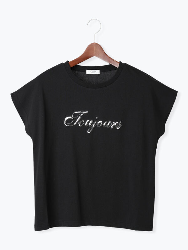 セール】 【接触冷感】スパンコールロゴフレンチスリーブTシャツ（オフ