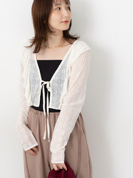 セール】 カットレースボレロカーディガン（オフホワイト/ブラック