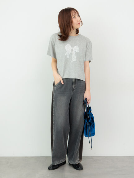 【接触冷感】レース刺繍クロップドTシャツ（オフホワイト/グレー/チャコールグレー）｜Te chichi TERRASSE（テチチ テラス）通販