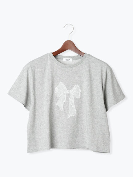 【接触冷感】レース刺繍クロップドTシャツ（オフホワイト/グレー/チャコールグレー）｜Te chichi TERRASSE（テチチ テラス）通販
