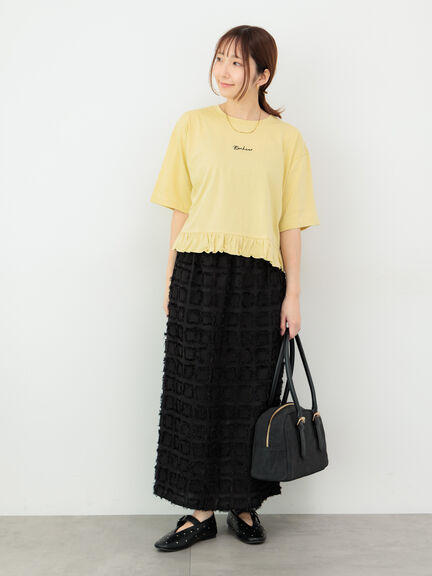 裾フリル刺繍Tシャツ（オフホワイト/チャコールグレー/イエロー）｜Te chichi TERRASSE（テチチ テラス）通販