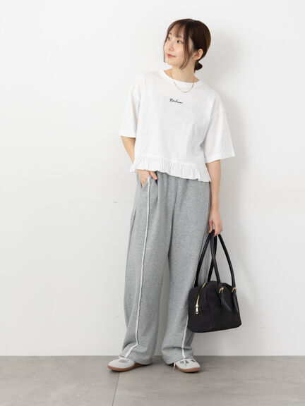 裾フリル刺繍Tシャツ（オフホワイト/チャコールグレー/イエロー）｜Te chichi TERRASSE（テチチ テラス）通販