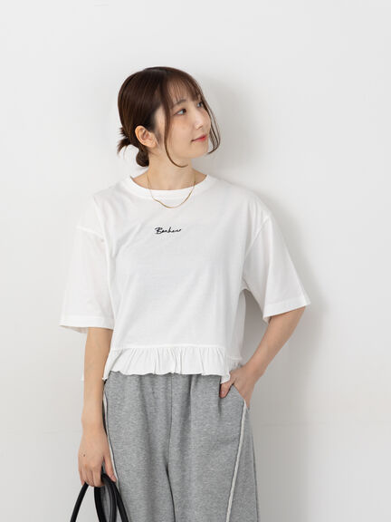 裾フリル刺繍Tシャツ（オフホワイト/チャコールグレー/イエロー）｜Te chichi TERRASSE（テチチ テラス）通販