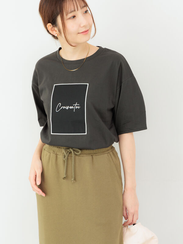 セール】 シアーアップリケTシャツ（オフホワイト/チャコールグレー