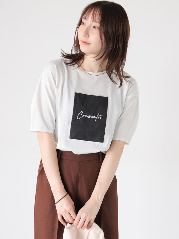 セール】 シアーアップリケTシャツ（オフホワイト