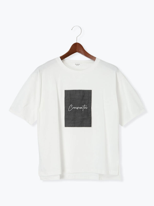 セール】 シアーアップリケTシャツ（オフホワイト/チャコールグレー