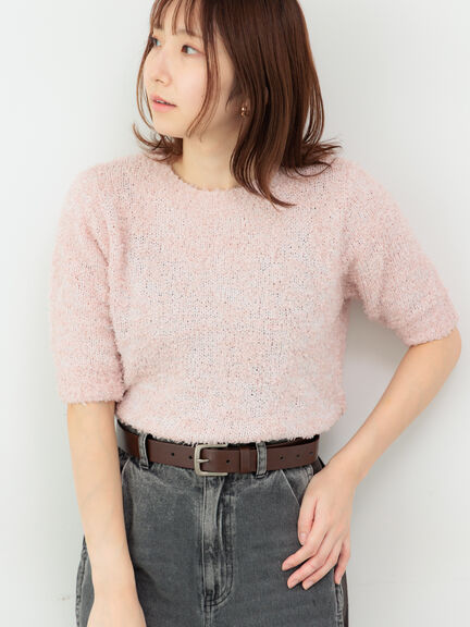 リボンヤーンハーフスリーブニット（オフホワイト/グレー/ブラック/ピンク）｜Te chichi TERRASSE（テチチ テラス）通販