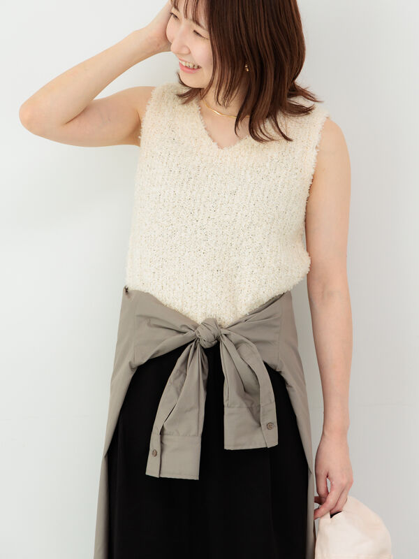 ホワイトニットベスト リボン付き Pierrot ベスト ジレ リボンヤーンニットベスト レディース : ZOZOTOWN