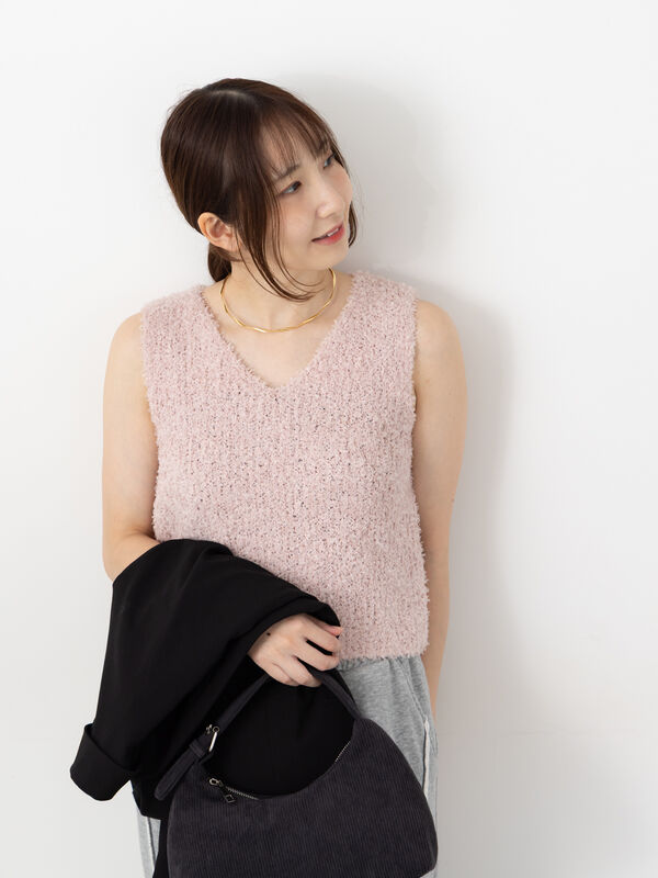 heihei リボンニットベスト セール】 リボンヤーンニットベスト（オフホワイト/グレー/ブラック