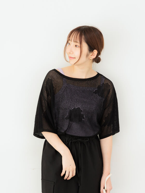 メッシュジャガードプルオーバーニット（ブラック）｜Te chichi TERRASSE（テチチ テラス）通販