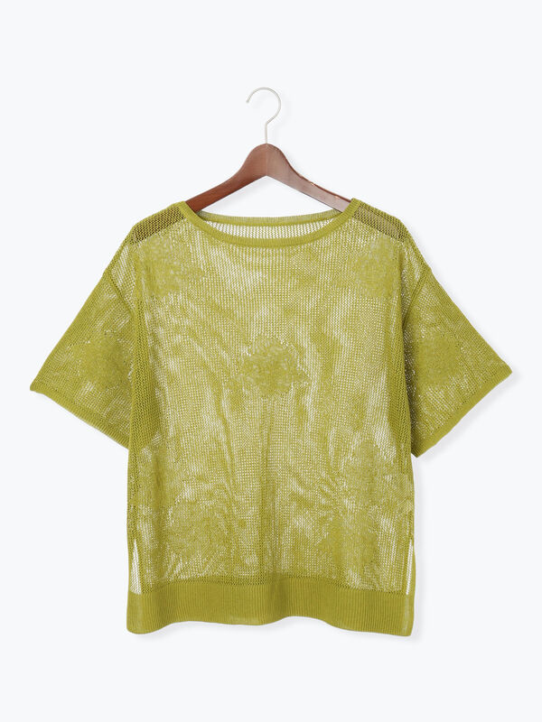 果物 Charm_che セール】 メッシュジャガードプルオーバーニット（オフホワイト