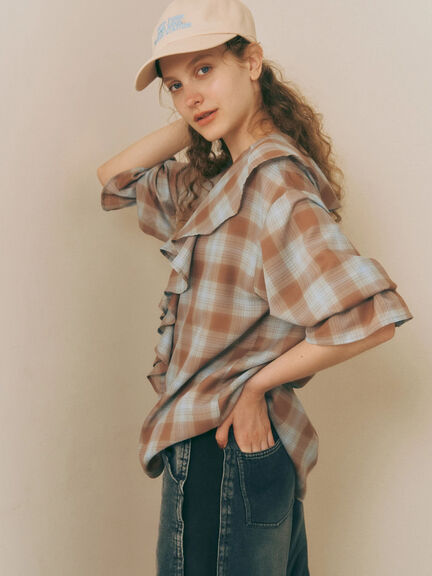 オンブレーチェックフリルブラウス《2025autumn catalog item》（オフホワイト/ブラック/ブラウン）｜Te chichi TERRASSE（テチチ テラス）通販