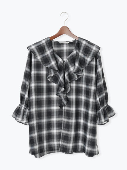 オンブレーチェックフリルブラウス《2025autumn catalog item》（オフホワイト/ブラック/ブラウン）｜Te chichi TERRASSE（テチチ テラス）通販
