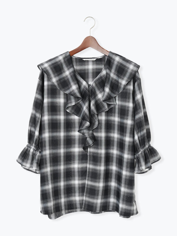 セール】 オンブレーチェックフリルブラウス《2025autumn