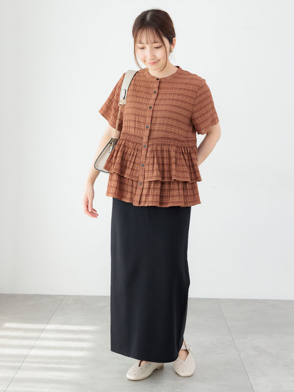 セール】 シアーチェックティアードブラウス（オフホワイト