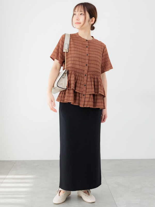 セール】 シアーチェックティアードブラウス（オフホワイト