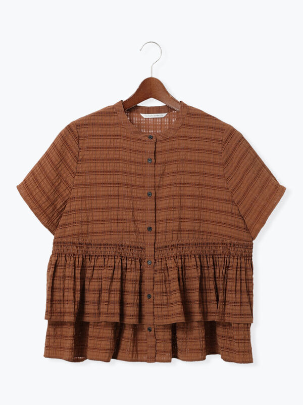 セール】 シアーチェックティアードブラウス（オフホワイト