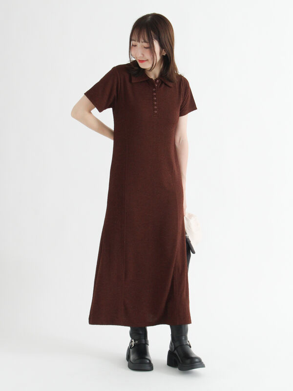 カットジャガードポロワンピ（ブラック/ブラウン/ワンピース