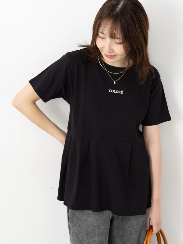 刺繍入りスムース切替トップス（ブラック）｜Te chichi TERRASSE（テチチ テラス）通販