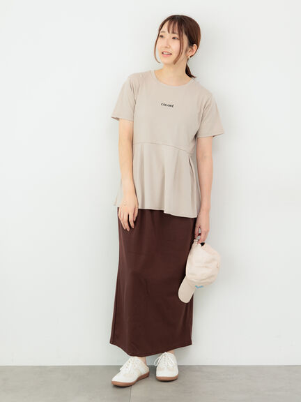 刺繍入りスムース切替トップス（ブラック/ベージュ/グリーン）｜Te chichi TERRASSE（テチチ テラス）通販