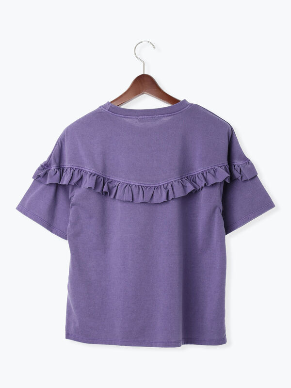 セール】 ピグメントVフリルTシャツ（チャコールグレー/パープル