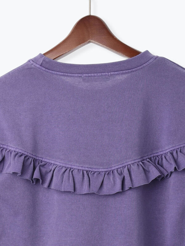 セール】 ピグメントVフリルTシャツ（チャコールグレー/パープル