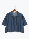 デニムレースアップシャツ《2025autumn catalog item》（ネイビー）｜Te chichi TERRASSE（テチチ テラス）通販