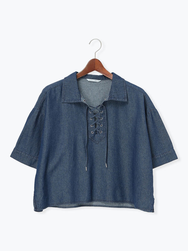 デニムレースアップシャツ《2025autumn catalog item》（ネイビー）｜Te chichi TERRASSE（テチチ テラス）通販
