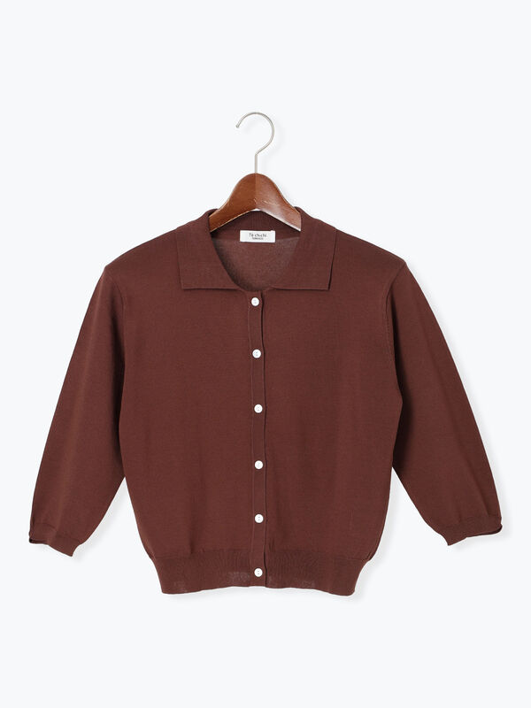 セール】 衿付き7分袖カーディガン（オフホワイト/チャコールグレー