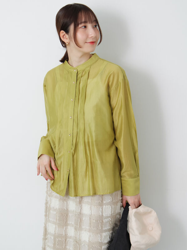 セール】 フロントタック入りシアーシャツ（オフホワイト/グレー