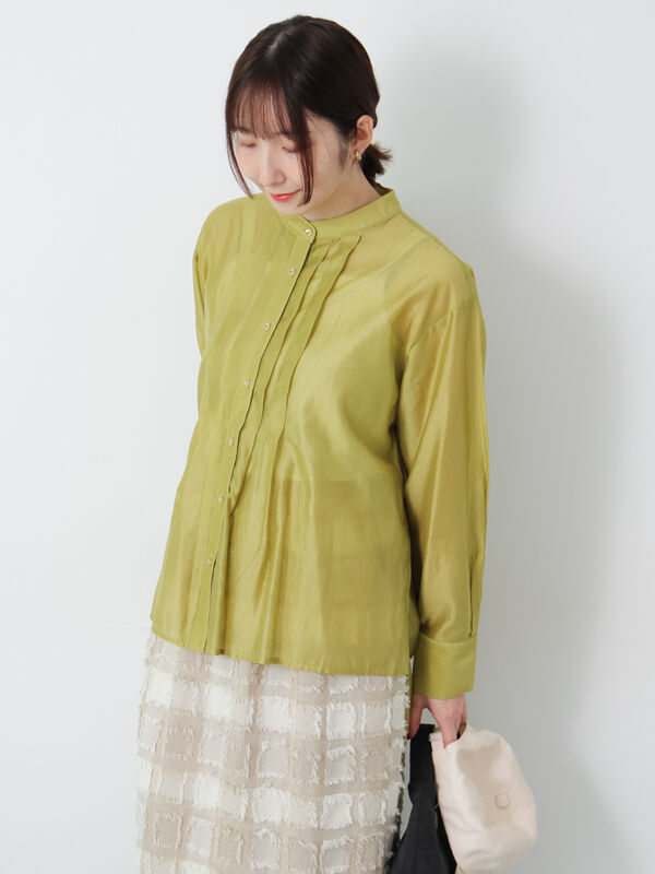 セール】 フロントタック入りシアーシャツ（オフホワイト/グレー