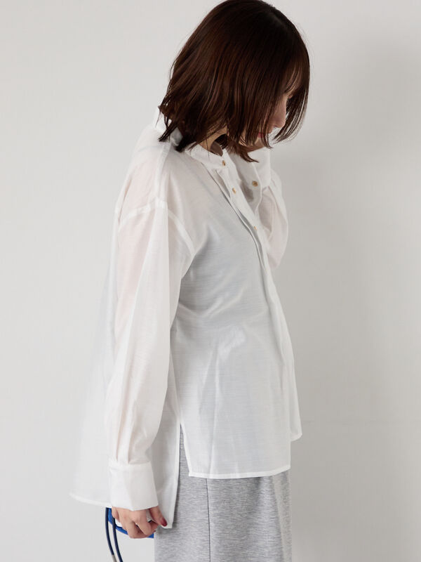 セール】 フロントタック入りシアーシャツ（オフホワイト/グレー