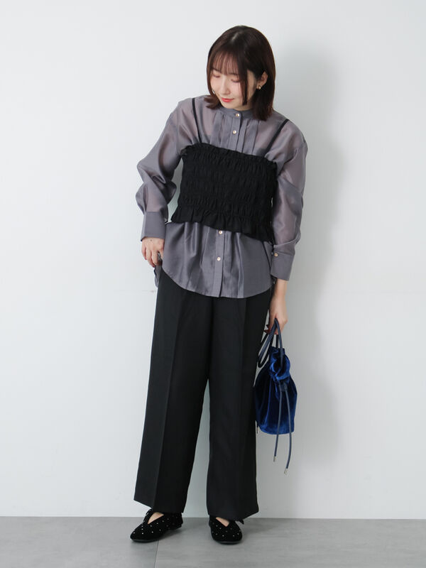 セール】 フロントタック入りシアーシャツ（オフホワイト/グレー