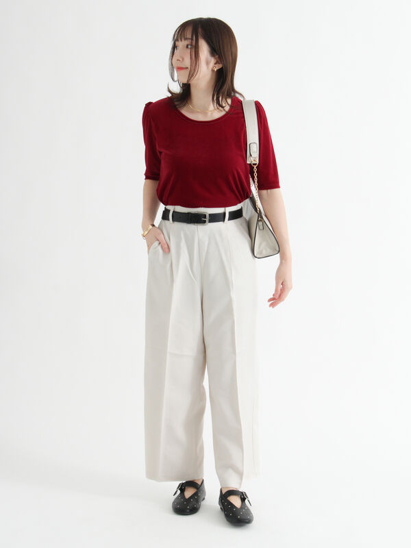 セール】 シアーベロアパフトップス（オフホワイト/ブラック