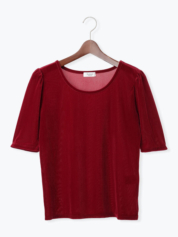 セール】 シアーベロアパフトップス（オフホワイト/ブラック