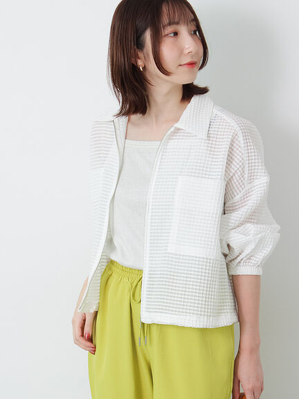 セール】 シアーチェックジップブルゾン（オフホワイト/ブラック