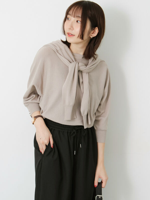 セール】 金釦ドルマンスリーブニット（ブラック/ピンク/ベージュ