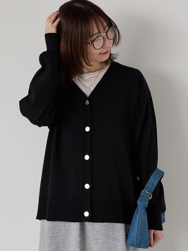 ブラック Vネック カーディガン CORDURAリラックスVネックカーディガン＜ブラック＞(S ブラック