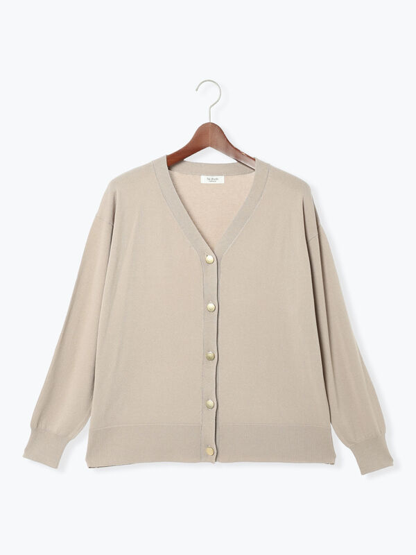 セール】 金釦Vネックリラックスカーディガン（ブラック/ピンク