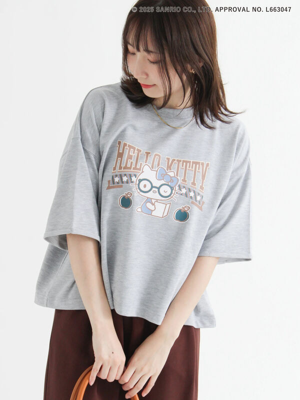 セール】 【HELLO KITTY】ミニ裏毛プリント5分袖トップス（オフ