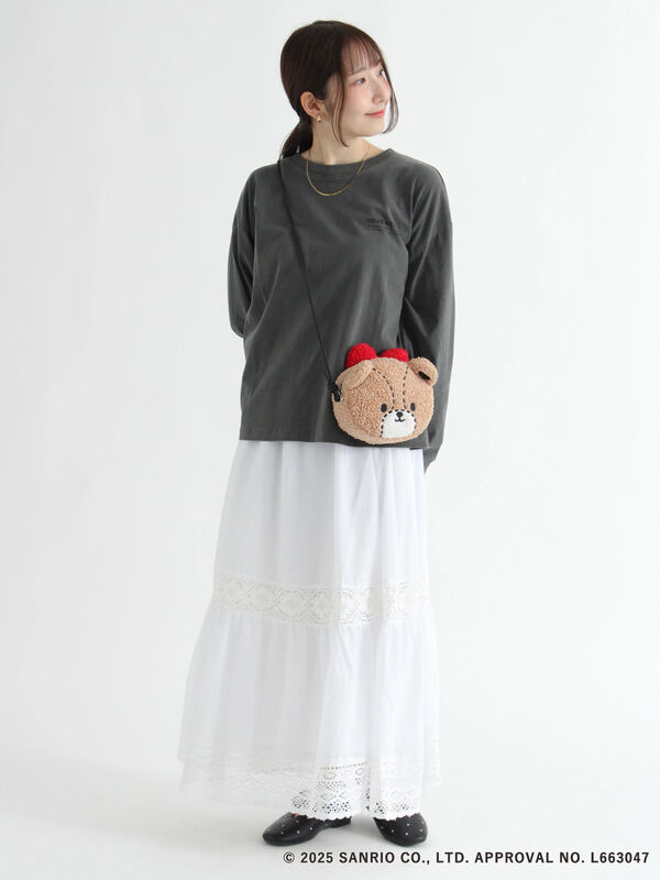 HELLO KITTY】プリントロングTシャツ（オフホワイト/チャコールグレー