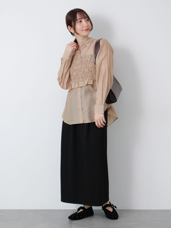 なかないち シアージャガードビスチェセットシャツ（ブラック/モカ/ブルー