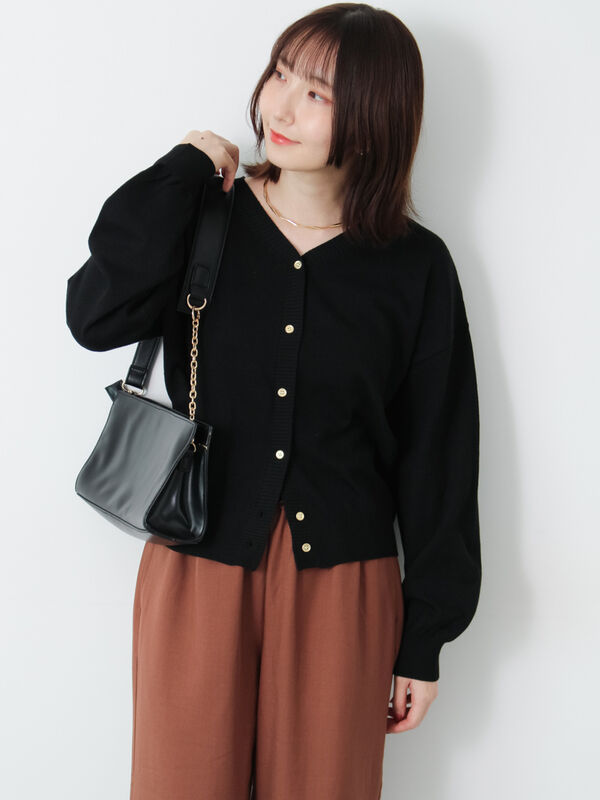 セール】 前後2WAY金釦Vネックカーディガン（グレー/ブラック