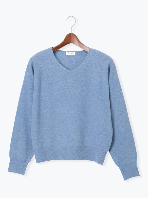 セール】 もちもちミラノリブVネックニット（オフホワイト