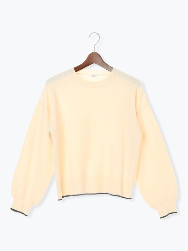 セール】 もちもちミラノリブ配色クルーネックニット（オフホワイト