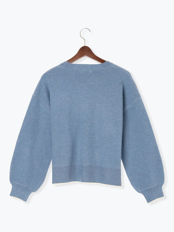 セール】 もちもちミラノリブ配色クルーネックニット（オフホワイト