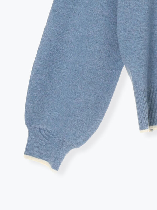 セール】 もちもちミラノリブ配色クルーネックニット（オフホワイト