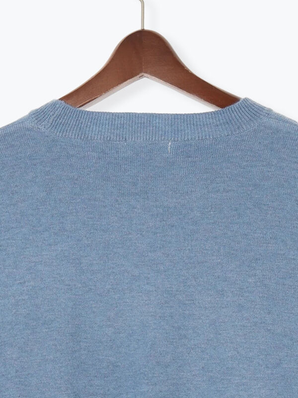 セール】 もちもちミラノリブ配色クルーネックニット（オフホワイト