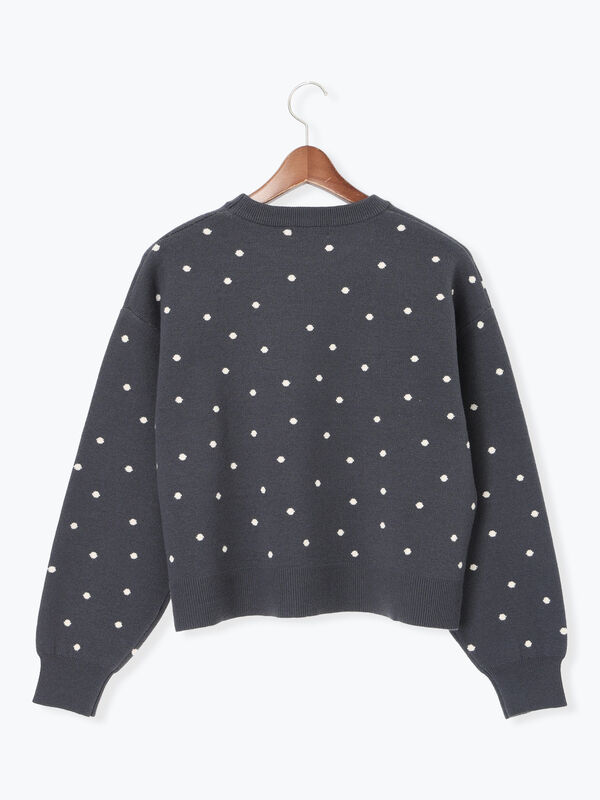 セール】 ドットジャカードクルーネックニット（グレー